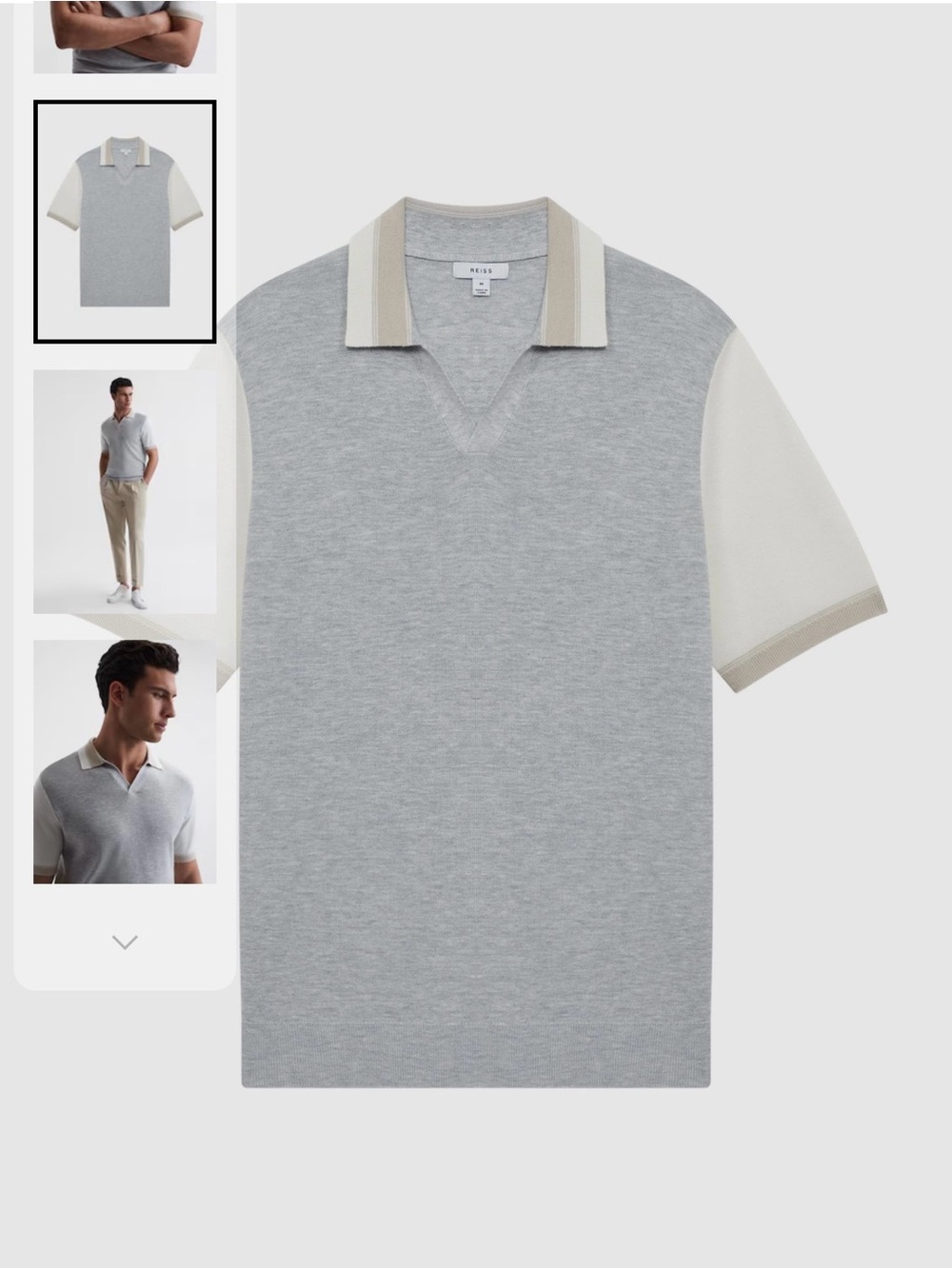 Reiss Open Collar Striped Polo Shirt in Soft Grey/White